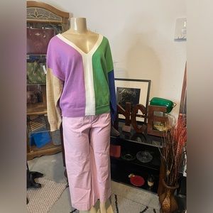 🔥Vintage Vilagallo L/XL Great Used Condition V Neck Colorblock Cotton Sweater